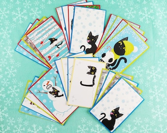 Funny Black Cat Winter Holiday Postcard Ultimate Set (set of 24 cards)