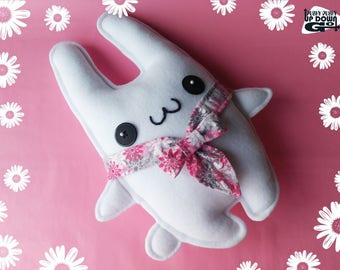 Cute Kawaii White Easter Bunny Rabbit Plushie with Bow Scarf, Stuffed Bunny Rabbit Doll, Kawaii Bunny Rabbit Pillow & Cushion
