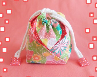 Tropical Floral Drawstring Bag - Small Modified Japanese Petal Bag