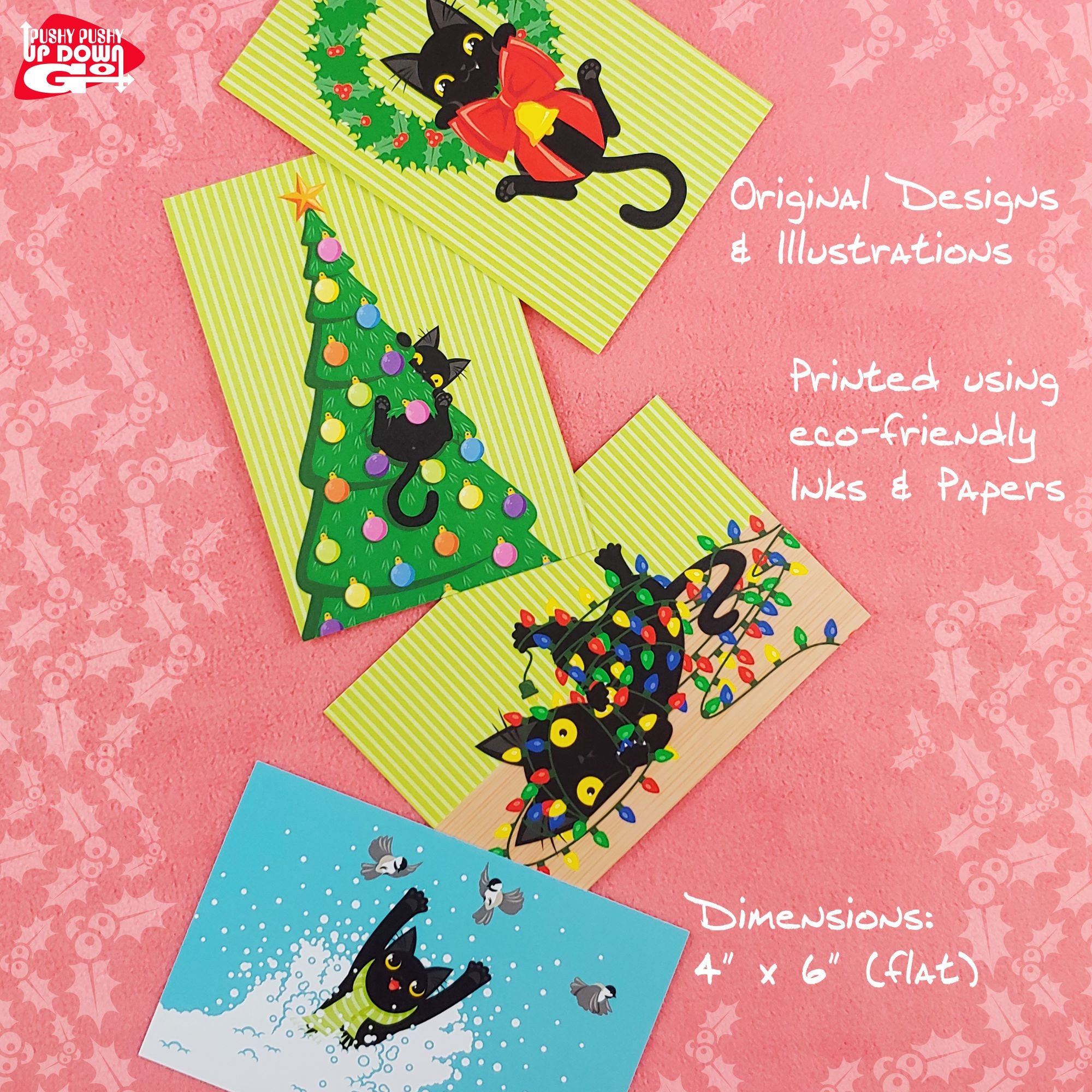 Classic Funny Black Cat Christmas Holiday Postcards (set of 4 Cards ...