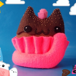 Kawaii Chocolate Cupcake Cat Food Plushie, Cute Stuffed Cake Cat, Kawaii Valentines Gifts