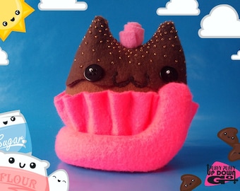 Kawaii Chocolate Cupcake Cat Food Plushie, Cute Stuffed Cake Cat, Kawaii Valentines Gifts