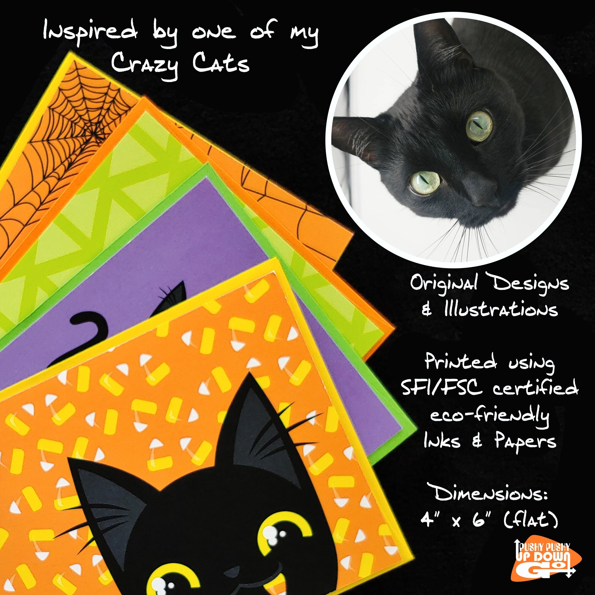 Classic Funny Black Cat Halloween Holiday Postcards (set of 4 Cards ...