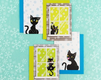 Funny Black Cat Snowflake Fun Christmas & Winter Holiday Postcards (set of 4 cards)