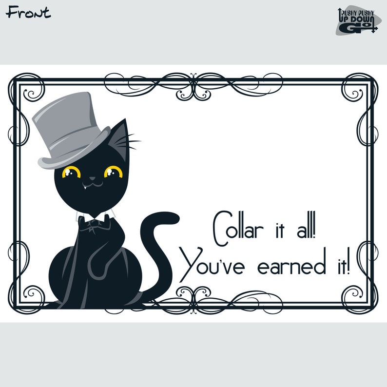 set of 4 cards + envelopes Dapper Black Cat Plummy Congratulations Postcards style D