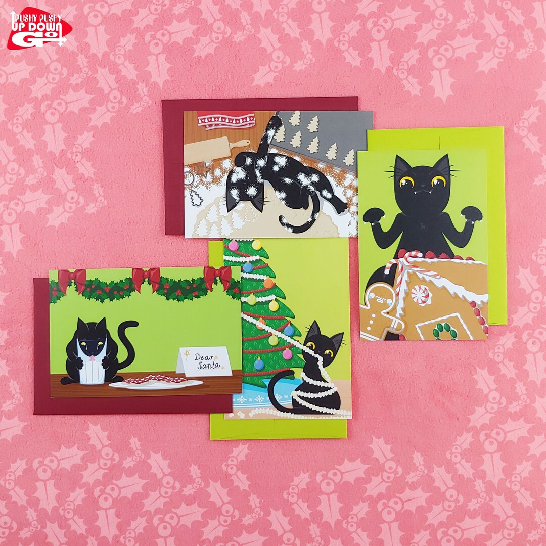Funny Black Cat Christmas Food Holiday Postcards (set of 4 Cards) - Etsy
