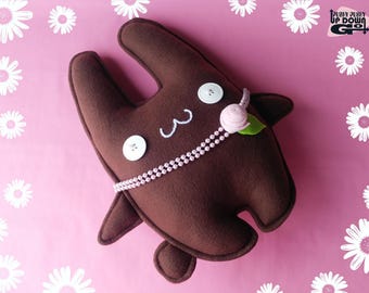 Cute Kawaii Chocolate Brown Easter Bunny Rabbit Plushie with Pearls, Cute Kawaii Stuffed Bunny Rabbit Doll, Kawaii Bunny Rabbit Pillow