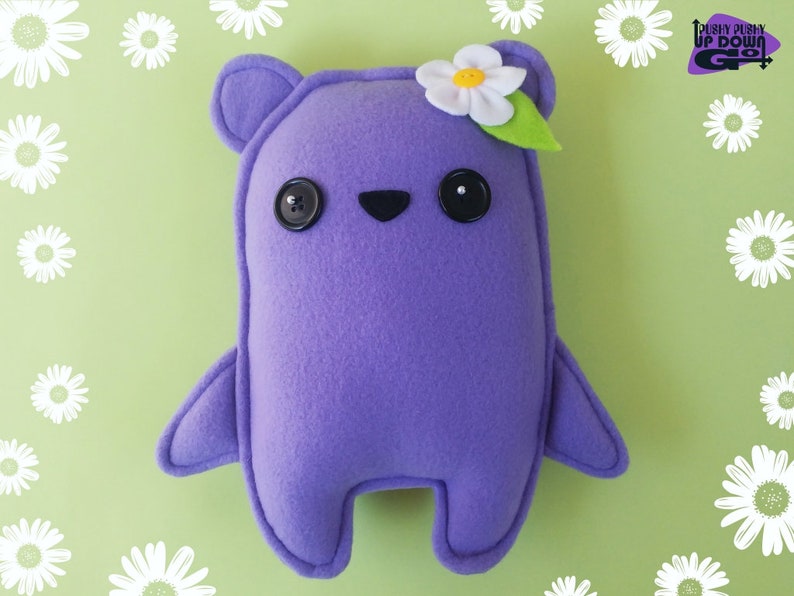 Cute Kawaii Teddy Bear Plushie purple With Flower Cute | Etsy