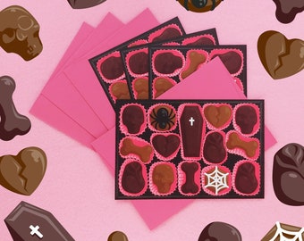 Goth Valentines Day Chocolate Box Postcards (set of 4 cards + envelopes)