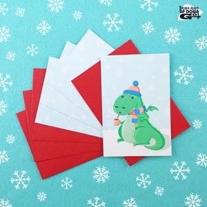 Winter Dragon with Hot Cocoa Christmas Holiday Postcards (set of 4 cards + envelopes)