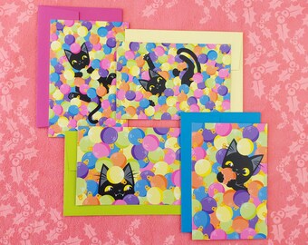 Funny Black Cat Bauble Fun Christmas & Winter Holiday Postcards (set of 4 cards)
