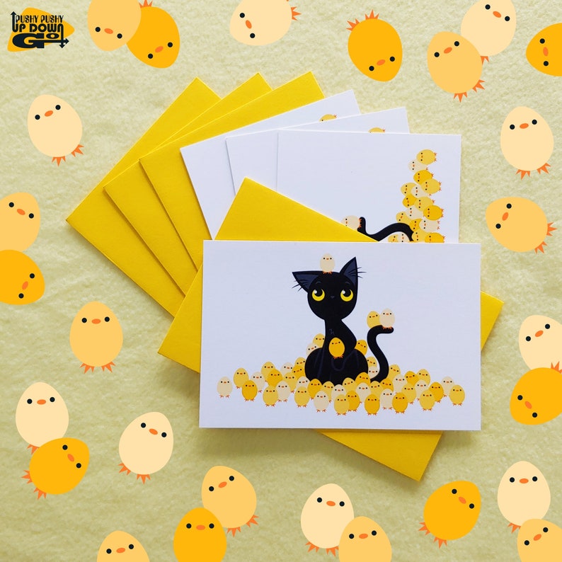 Funny Black Cat with Easter Chicks Cards set of 4 Funny Etsy