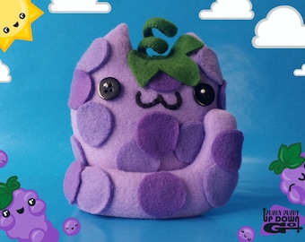 Peluche de uva para gato, adorable gato de peluche, regalo de fruta kawaii, regalo para amantes del vino.