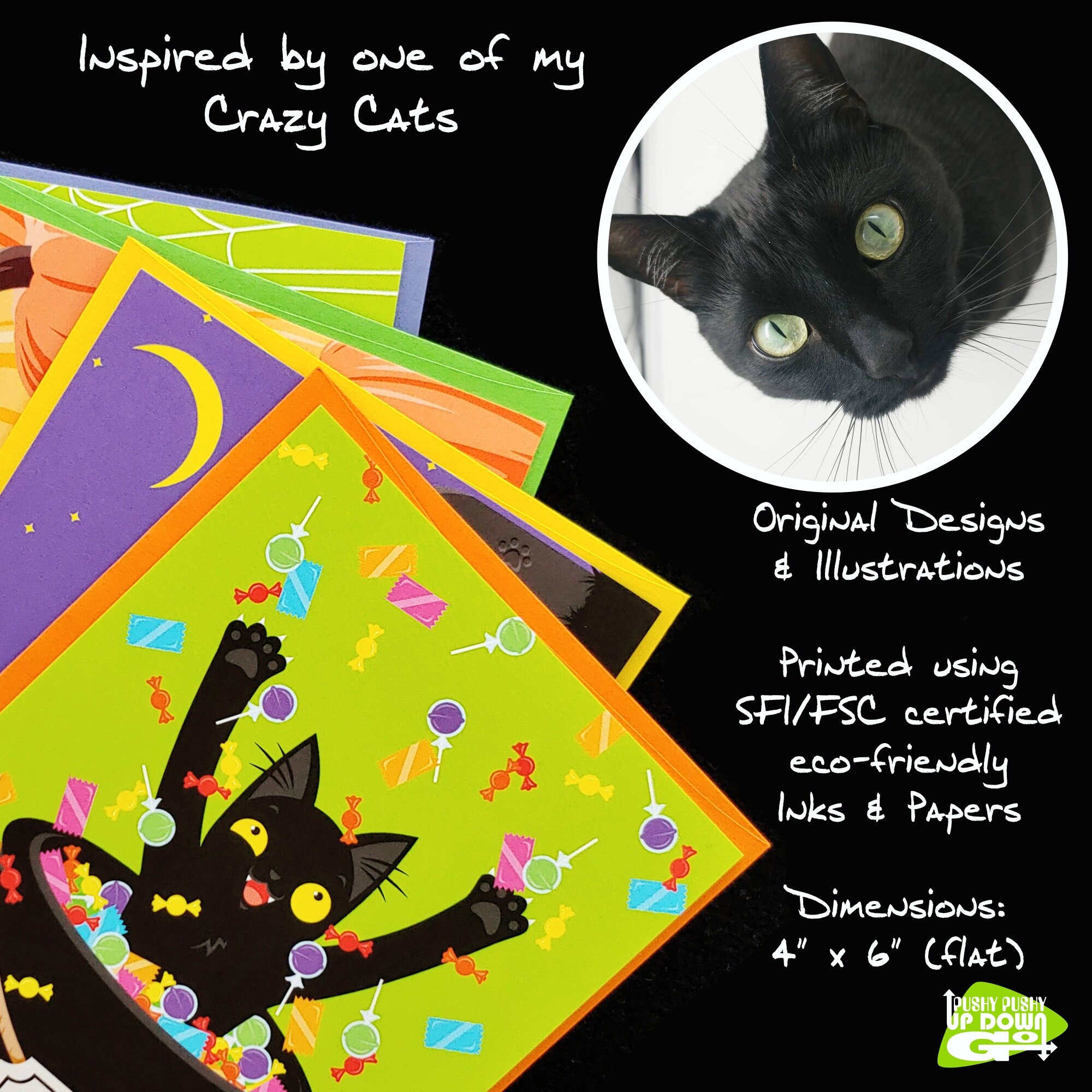 Classic Funny Black Cat Halloween Holiday Postcards (set of 4 Cards ...