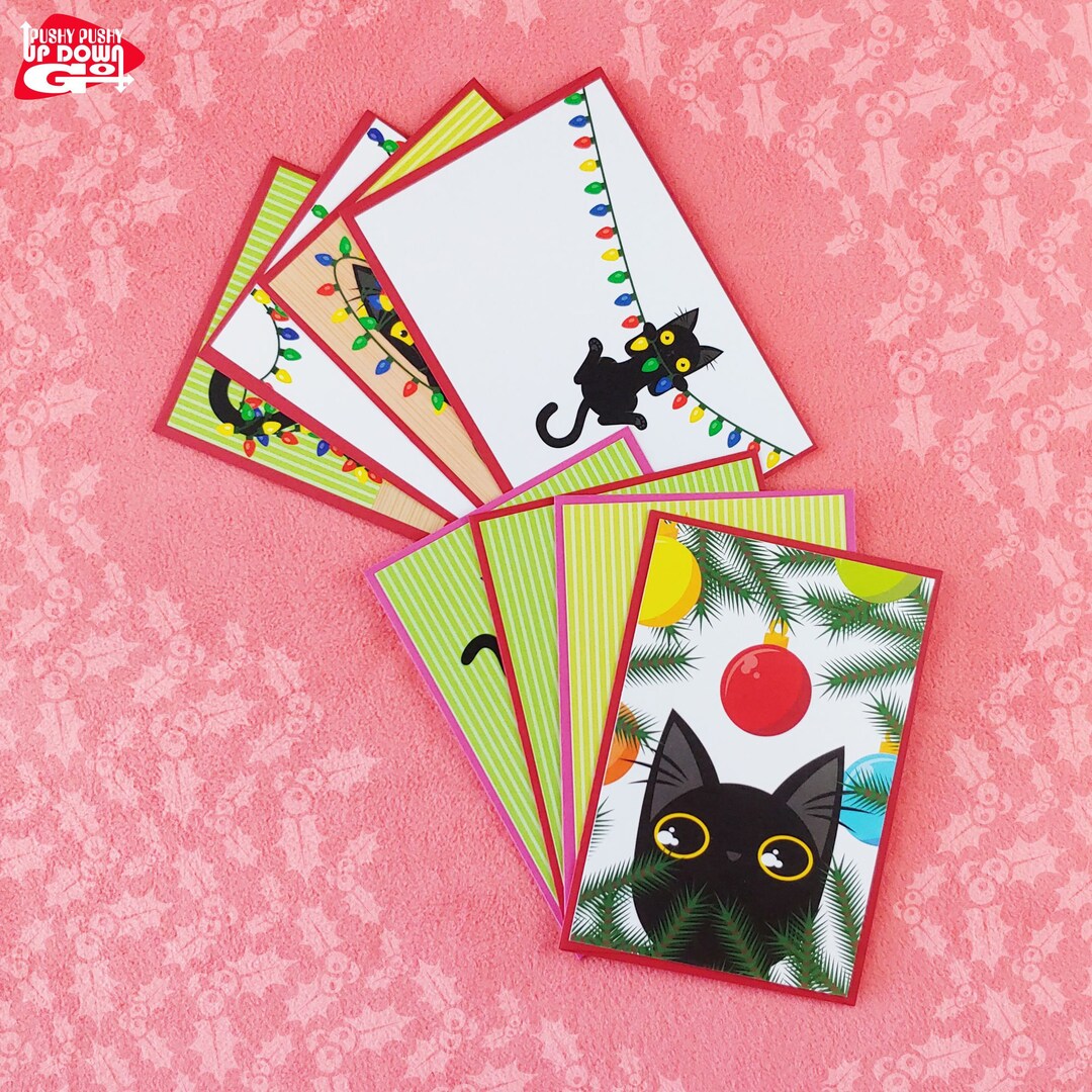Funny Black Cat Christmas Holiday Postcard Super Set (set of 8 Cards ...