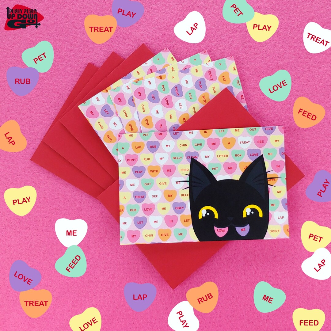 Funny Cat Candy Hearts Valentines Day Postcards set of 4 Etsy
