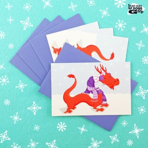 Winter Dragon in Scarves Christmas Holiday Postcards (set of 4 cards + envelopes)