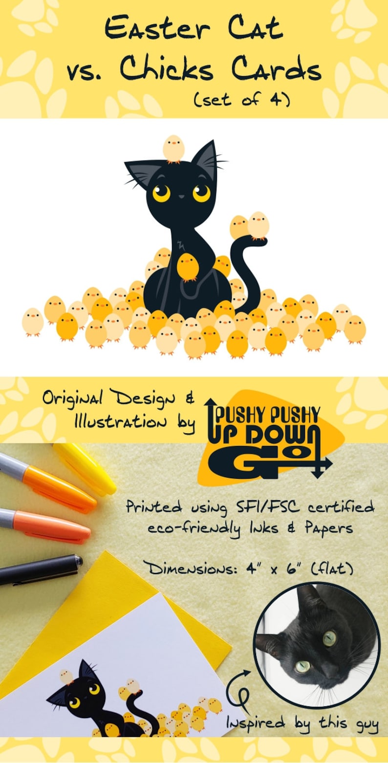 Funny Black Cat with Easter Chicks Cards set of 4 Funny Etsy