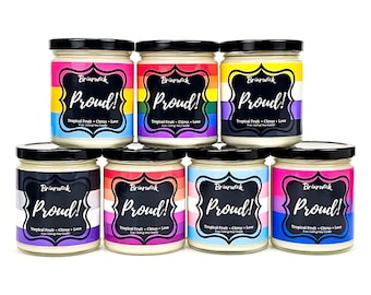 Proud! 8 oz Jar Candles- Special Edition Pride Glass Jar Candles- Soy Vegan Candle