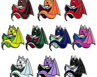 Glitter Book Dragon Pin- Hard Enamel Pin