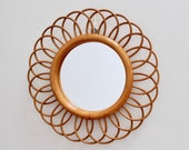Mid-Century French Rattan Flower-Shaped Wall Mirror (circa 1960s)