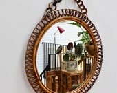 Mid-Century Italian Round Rattan Wall Mirror (circa 1960s)