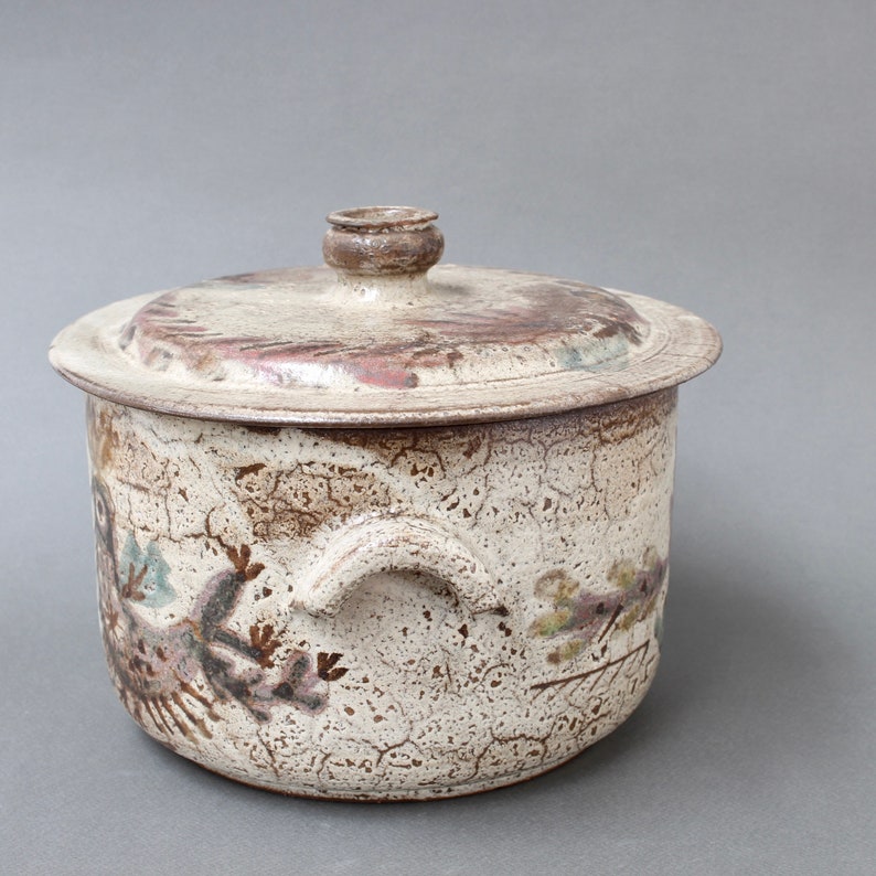 Vintage French Ceramic Casserole with Lid by Gustave Reynaud Le Mûrier circa 1950s image 2