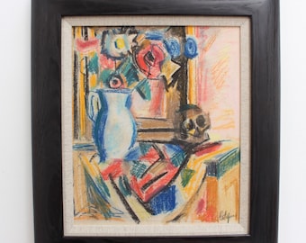 Bouquet of Flowers with Vanitas' by Louis Latapie (circa 1930s)