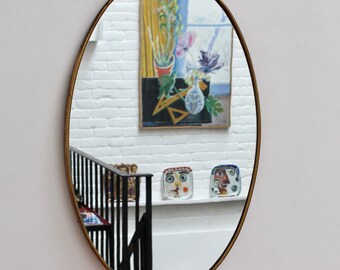 Mid-Century Italian Oval Wall Mirror with Brass Frame (circa 1950s)