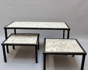 Set of Three Mid-Century French Tiled Tables (circa 1960s)