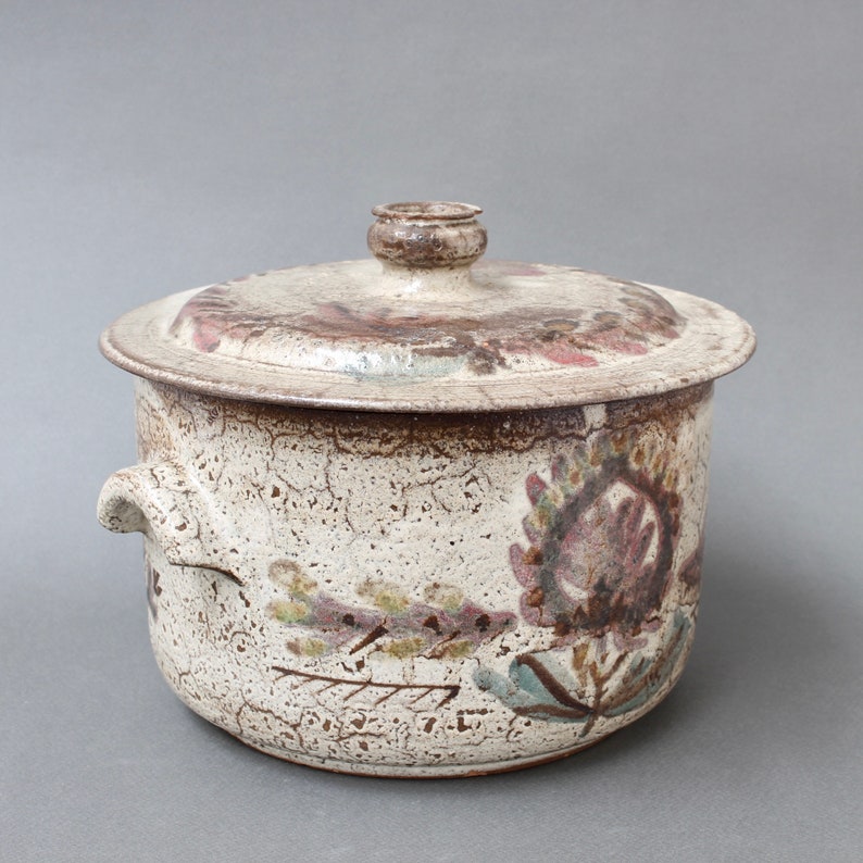 Vintage French Ceramic Casserole with Lid by Gustave Reynaud Le Mûrier circa 1950s image 3