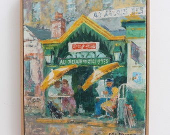 The Cyclists Rest Stop in Honfleur' by Jean-Marie Blanpain (circa 1970s)