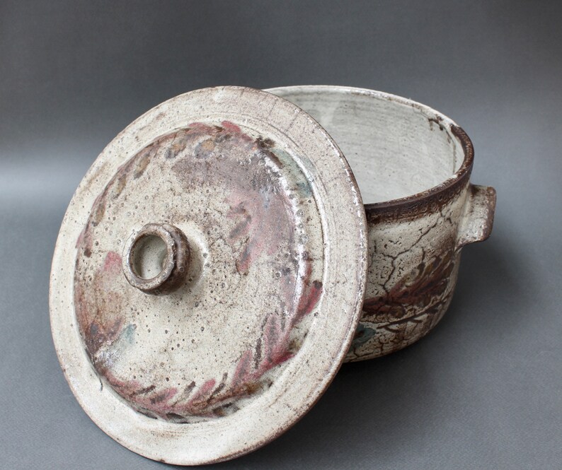 Vintage French Ceramic Casserole with Lid by Gustave Reynaud Le Mûrier circa 1950s image 6