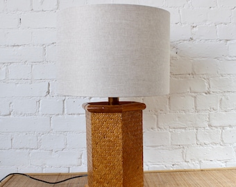 Vintage Italian Rattan & Bamboo Table Lamp (circa 1970s)