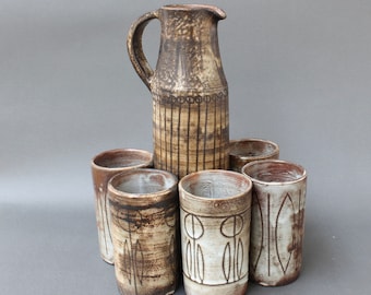 Mid-Century Decorative Ceramic Drink Set by Jacques Pouchain - Atelier Dieulefit (circa 1960s)