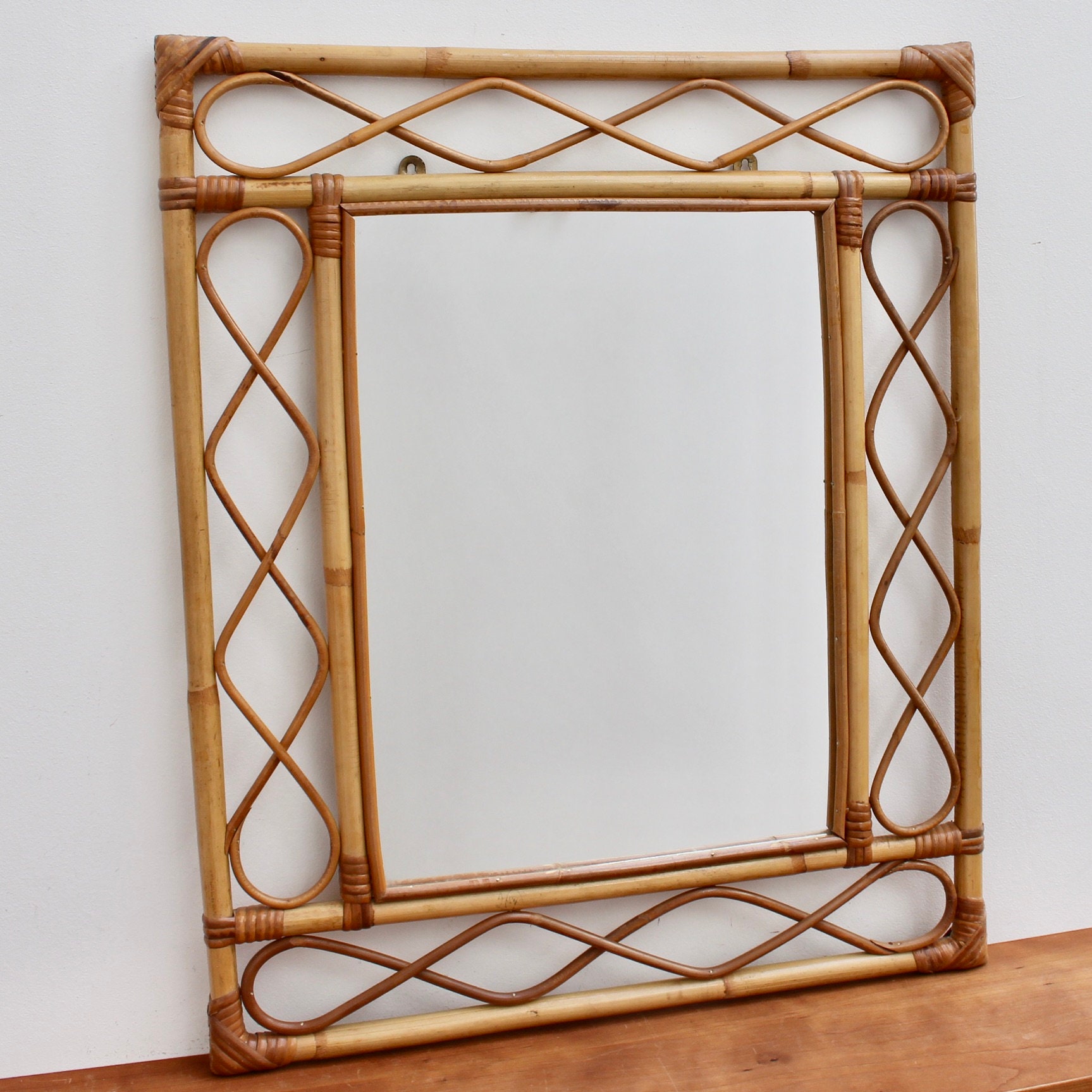Rectangular French Rattan Wall Mirror circa 1960s Etsy