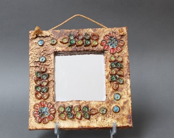 Vintage French Ceramic Wall Mirror by La Roue (circa 1960s)