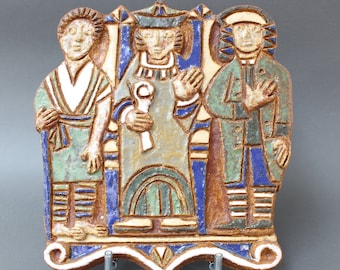 French Decorative Ceramic Wall Plaque with Three Figures by Les Argonautes (circa 1960s)