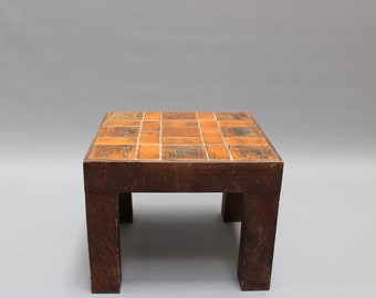 Vintage French Square Side Table with Ceramic Tile Top by Jacques Blin (circa 1950s)