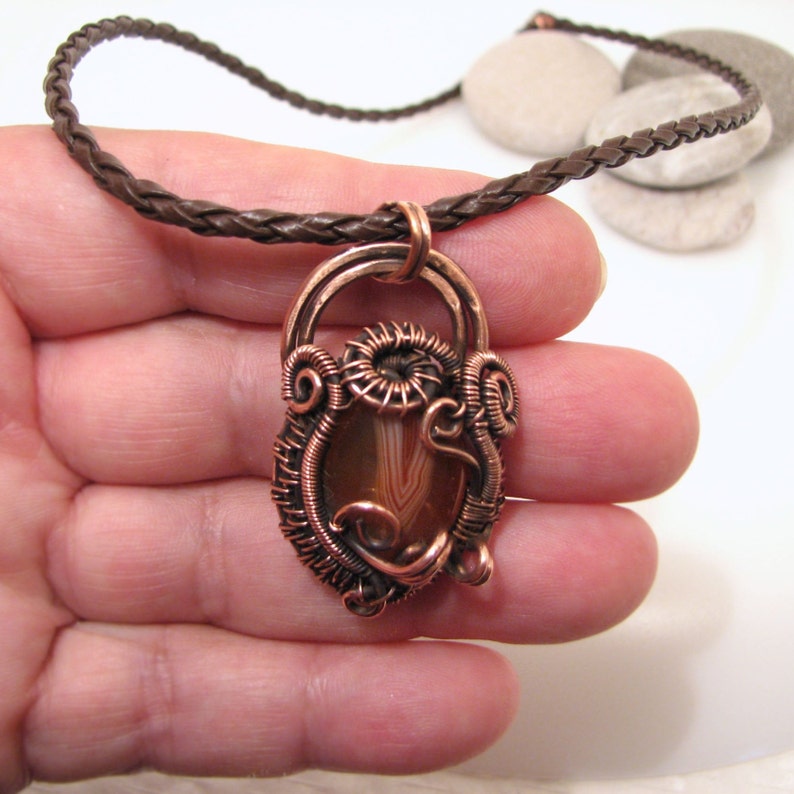 Wire wrap Pendant with natural stone Agate. Copper Necklace Etsy