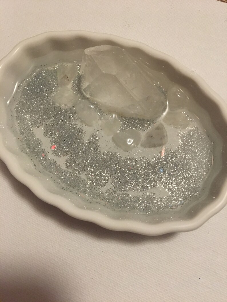 Silver and crystal jewelry dish