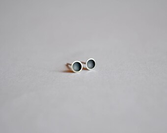 Sterling Silver & Oxidised Domed Stud Earrings - Small