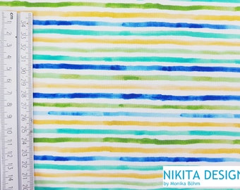 Hilco Jersey " Croco Paradise " Stripes Stripes Strokes in Blue Green Yellow on White - Kombi, Great for Baby Clothes