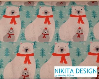 Hilco Sweat French Terry with roughened inside "North Pole Bear" polar bear with baby bear turquoise mint white red grey ÖKOTEX 100