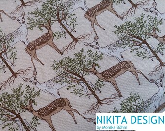 Sweat / Summer Sweat / Thick Jersey " Kitz Pale " cream brown white ÖKOTEX by Hilco, Deer Fawn Forest Animals Deer Trees