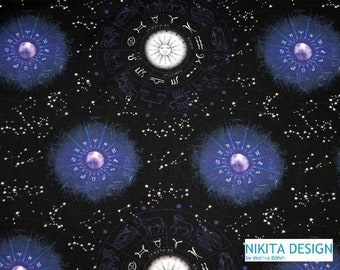Hilco Sweat / Summer Sweat / Thick Jersey " Astrological " Star Planet Constellations Astrology Black Blue ÖKOTEX