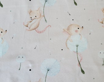 Jersey "Little Mousy" cute mice with dandelions on delicate cream - great children's fabric from Hilco Ökotex 100