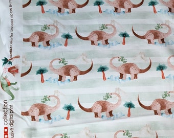 Jersey "Diplodocus" dinosaur prehistoric long neck brontosaurus volcano stripes - great children's fabric from Hilco Ökotex 100 DIN EN 71-3