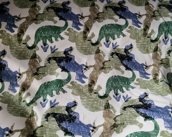 Sommersweat French Terry "Fancy Dino" Dinosaurier T-Rex Flugsaurier Triceratops Camouflage weiß blau grün oliv ÖKOTEX DIN EN 71-3