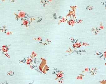 Hilco Sweat French Terry Felpia 5 - fox squirrel and flowers/plants winter, mint, soft brushed inside, forest animals floral red brown